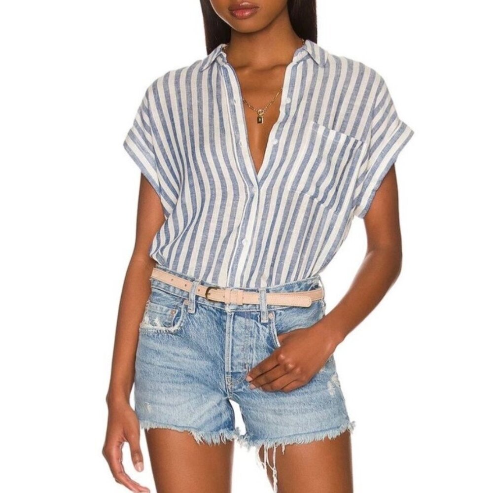 Rails Whitney Linen Striped Button Up Shirt Coastal Casual Beachy Lightweight XS